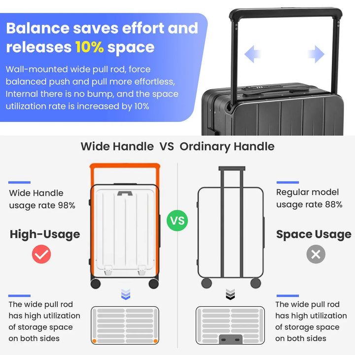 20-Inch Aluminum Frame Carry-On Luggage with Front Open Compartment, PC Hard Shell, Wide Handle, 360° Spinner Wheels, and TSA Lock - Airline Approved for Business Travel (Gray) Pralena