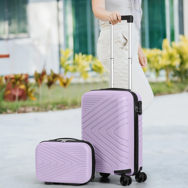 2pcs Lightweight Carry-On Luggage With Cosmetic Bag Set, ABS Material Suitcase With Aluminum Alloy Handle Pralena