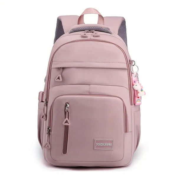 Large Capacity Waterproof Backpack, Solid Color Fashion Casual Nylon Laptop Bag With Adjustable Strap, Trendy Versatile Cute School Bag Pralena