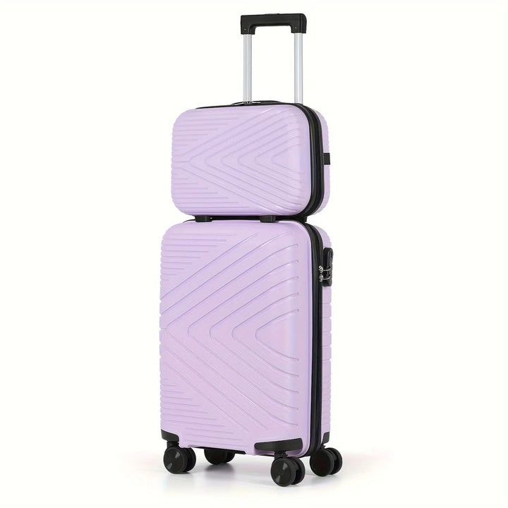 2pcs Lightweight Carry-On Luggage With Cosmetic Bag Set, ABS Material Suitcase With Aluminum Alloy Handle Pralena