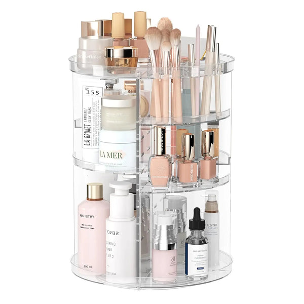 Rotating Makeup Organizer, DIY 8 Adjustable Layers Spinning Skincare Organizer, Cosmetic Display Case with Brush Holder Perfume Tray, Multi-Function Storage Carousel for Vanity Bathroom Countertop Pralena