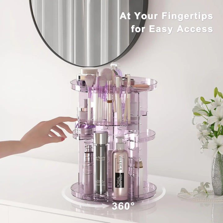 Rotating Makeup Organizer, DIY 8 Adjustable Layers Spinning Skincare Organizer, Cosmetic Display Case with Brush Holder Perfume Tray, Multi-Function Storage Carousel for Vanity Bathroom Countertop Pralena