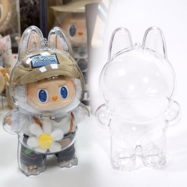 Protective Case for LABUBU The Monsters Exciting Macaron Protective Acrylic Display Case with Silicone Strap - Clear Cover for Standing Figure Pralena