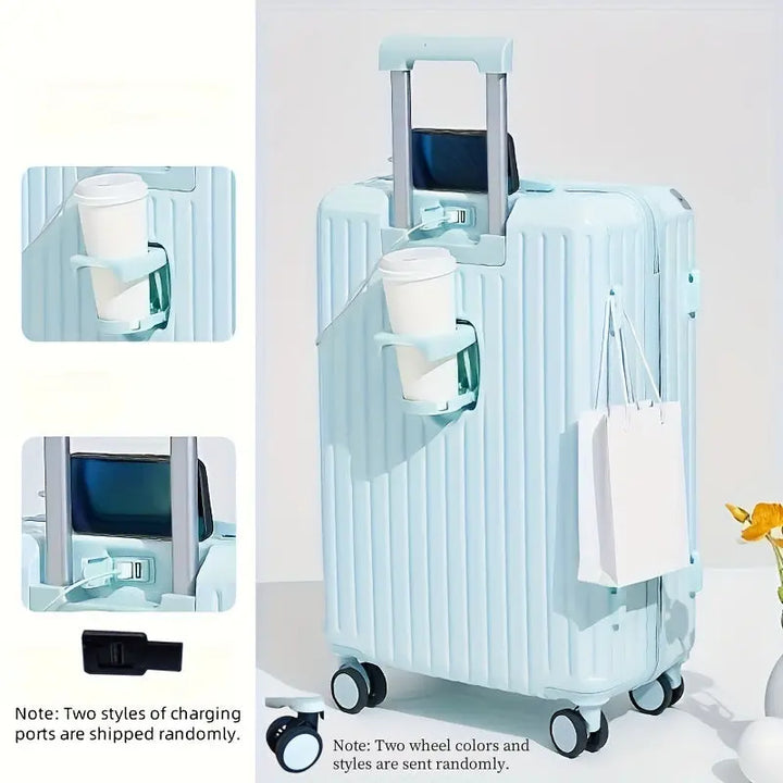 Fresh Style Trolley Case - Large Capacity Multifunctional Luggage With USB Charging Port, Cup Holder, Hook, Silent Spinner Wheels - For Business & Leisure Travel - Ideal Gift for Frequent Travelers Pralena