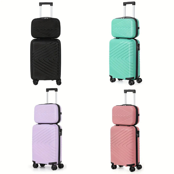 2pcs Lightweight Carry-On Luggage With Cosmetic Bag Set, ABS Material Suitcase With Aluminum Alloy Handle Pralena