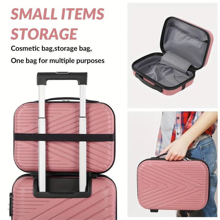 2pcs Lightweight Carry-On Luggage With Cosmetic Bag Set, ABS Material Suitcase With Aluminum Alloy Handle Pralena