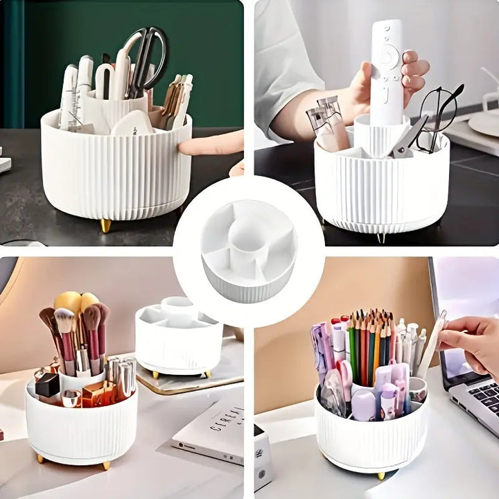 Rotating Makeup Organizer, 360 Degree Rotation, Minimalist Design, High-Gloss ABS Plastic, Perfect For Bedroom, Vanity, Bathroom Storage Pralena