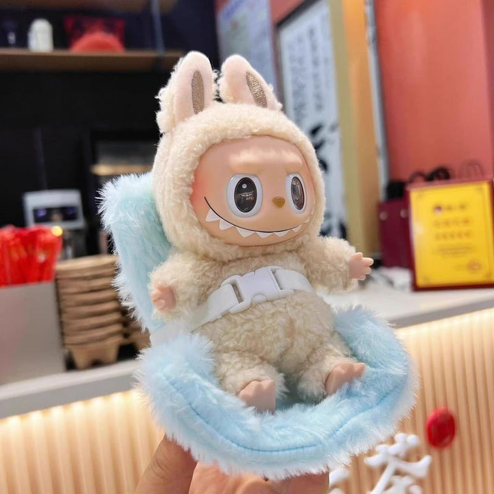 Labubu Car Seat for Dolls with Soft Furry Cushion, Air Vent Clip and Desktop Stand, Cute and Functional Car Ornament for Labubu Fans and Doll Collectors Pralena
