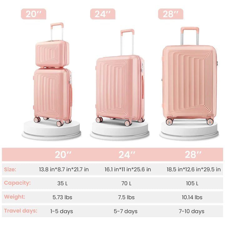 4-Piece Luggage Set for Women - Lightweight Hard Shell, Expandable Carry-On Suitcase with Spinner Wheels & TSA Lock Pralena