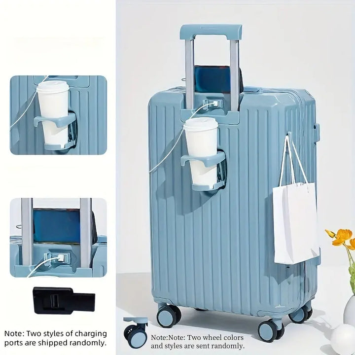 Fresh Style Trolley Case - Large Capacity Multifunctional Luggage With USB Charging Port, Cup Holder, Hook, Silent Spinner Wheels - For Business & Leisure Travel - Ideal Gift for Frequent Travelers Pralena