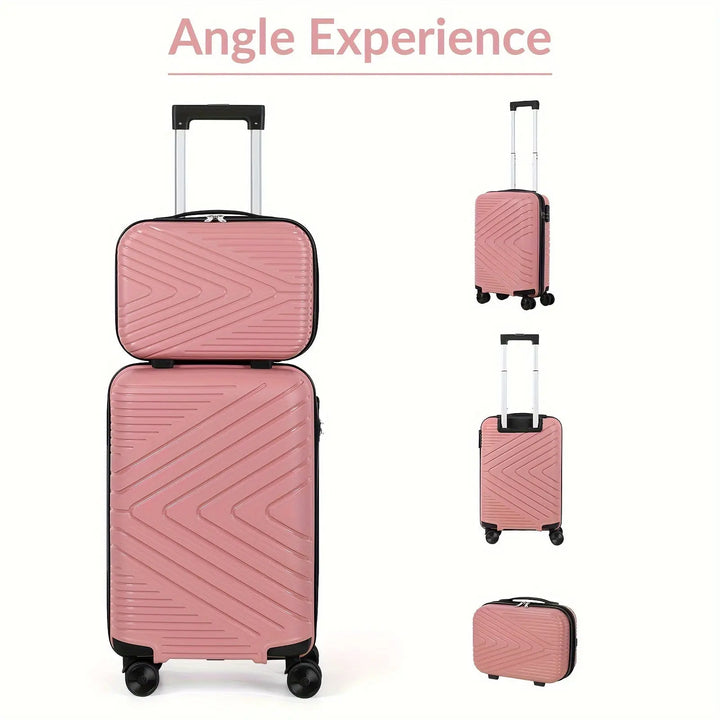 2pcs Lightweight Carry-On Luggage With Cosmetic Bag Set, ABS Material Suitcase With Aluminum Alloy Handle Pralena