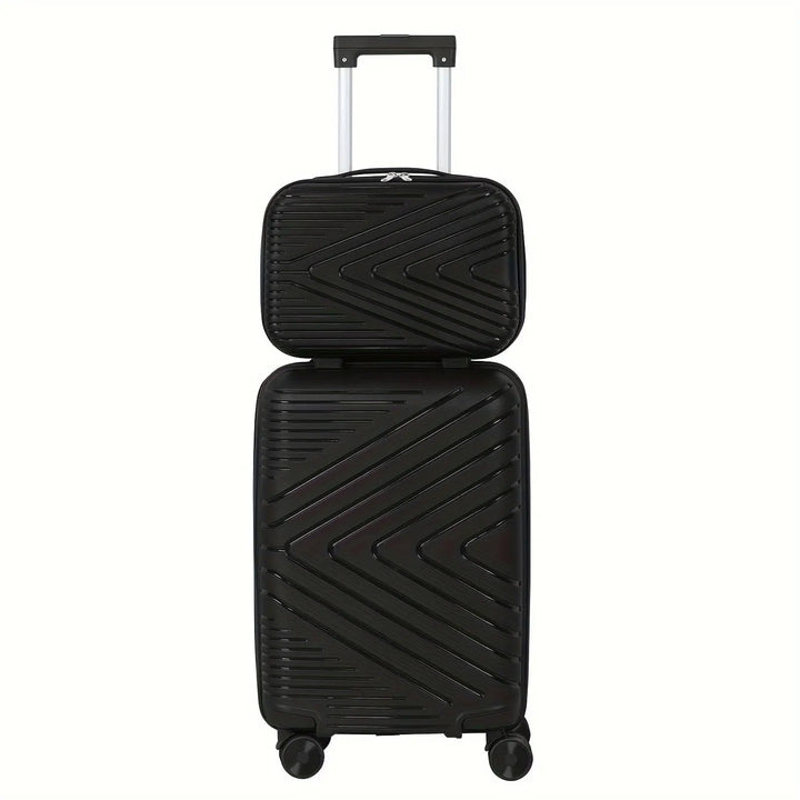 2pcs Lightweight Carry-On Luggage With Cosmetic Bag Set, ABS Material Suitcase With Aluminum Alloy Handle Pralena