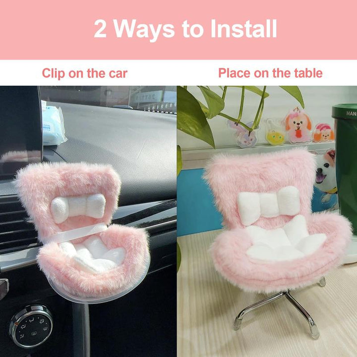 Labubu Car Seat for Dolls with Soft Furry Cushion, Air Vent Clip and Desktop Stand, Cute and Functional Car Ornament for Labubu Fans and Doll Collectors Pralena