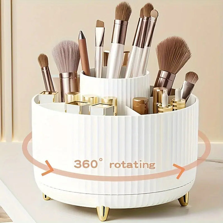 Rotating Makeup Organizer, 360 Degree Rotation, Minimalist Design, High-Gloss ABS Plastic, Perfect For Bedroom, Vanity, Bathroom Storage Pralena