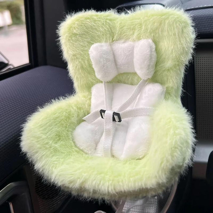 Labubu Car Seat for Dolls with Soft Furry Cushion, Air Vent Clip and Desktop Stand, Cute and Functional Car Ornament for Labubu Fans and Doll Collectors Pralena
