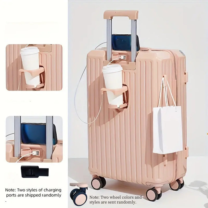 Fresh Style Trolley Case - Large Capacity Multifunctional Luggage With USB Charging Port, Cup Holder, Hook, Silent Spinner Wheels - For Business & Leisure Travel - Ideal Gift for Frequent Travelers Pralena