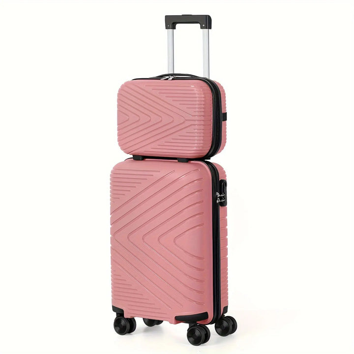 2pcs Lightweight Carry-On Luggage With Cosmetic Bag Set, ABS Material Suitcase With Aluminum Alloy Handle Pralena