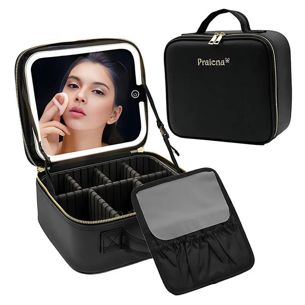 Pralena Makeup Bag with LED Mirror(BLACK) Pralena